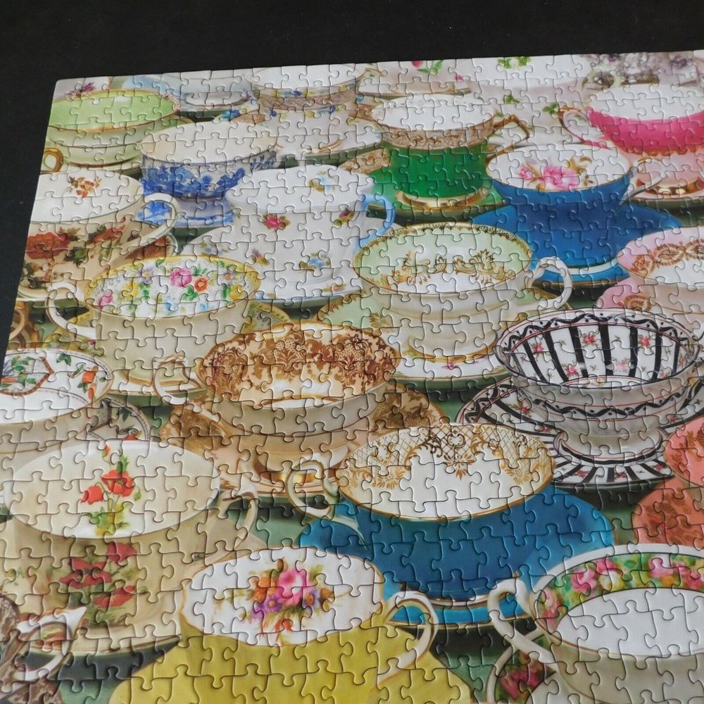 Cobble Hill Teacups 1000 Piece Jigsaw Puzzle Colorful Cups Saucers Complete Used - Picture 1 of 8
